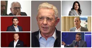 Álvaro Uribe, José Obdulio Gaviria, Paola Holguín, Hernán Cadavid, Juan Espinal, Óscar Darío Pérez y el gobernador de Antioquia, Andrés Julián Rendón.