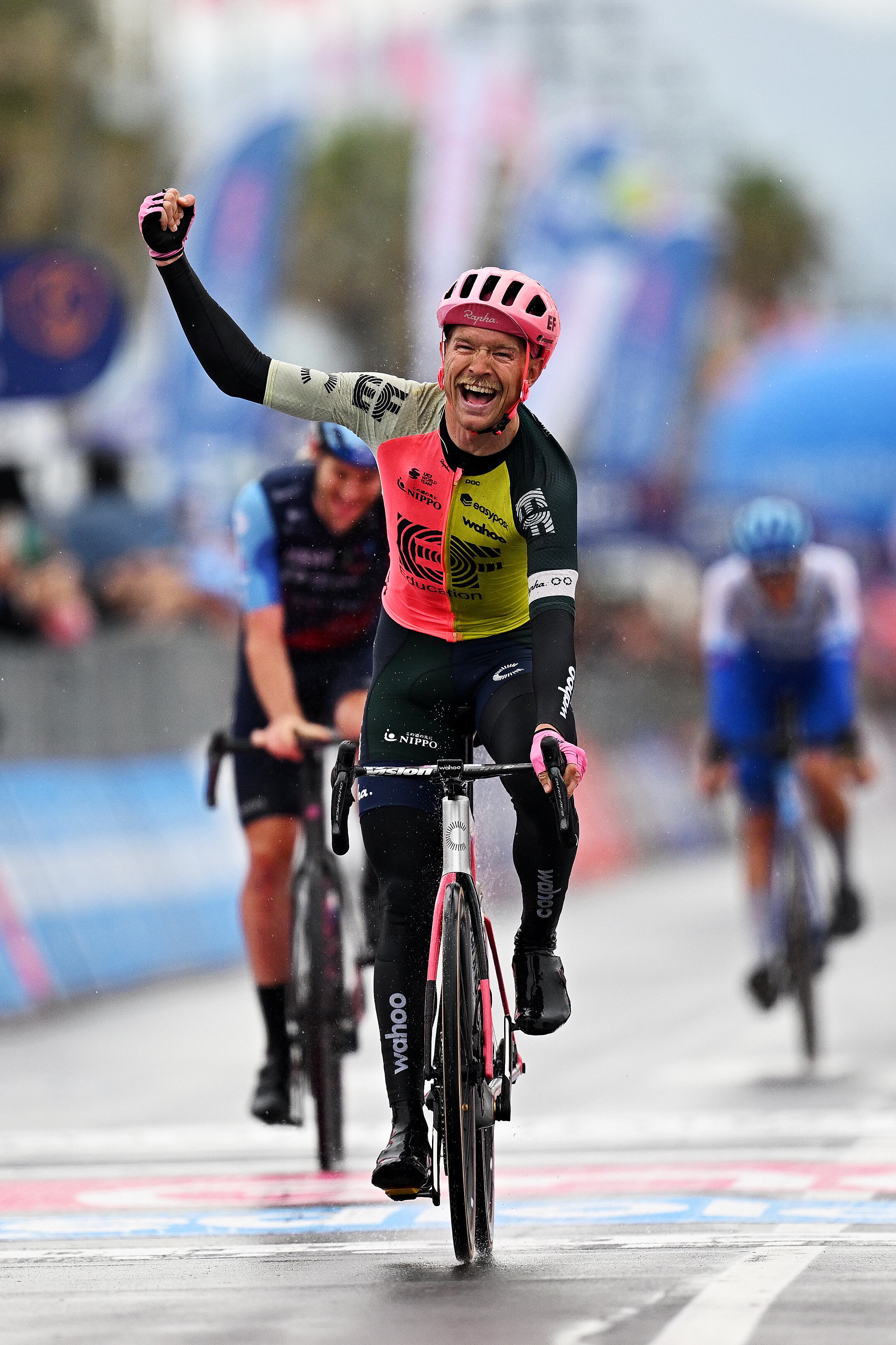 VIAREGGIO, ITALY - MAY 16: Magnus Cort of Denmark and Team EF Education-EasyPost celebrates at finish line as stage winner during the 106th Giro d'Italia 2023, Stage 10 a 196km stage from Scandiano to Viareggio / #UCIWT / on May 16, 2023 in Viareggio, Italy. (Photo by Stuart Franklin/Getty Images,)