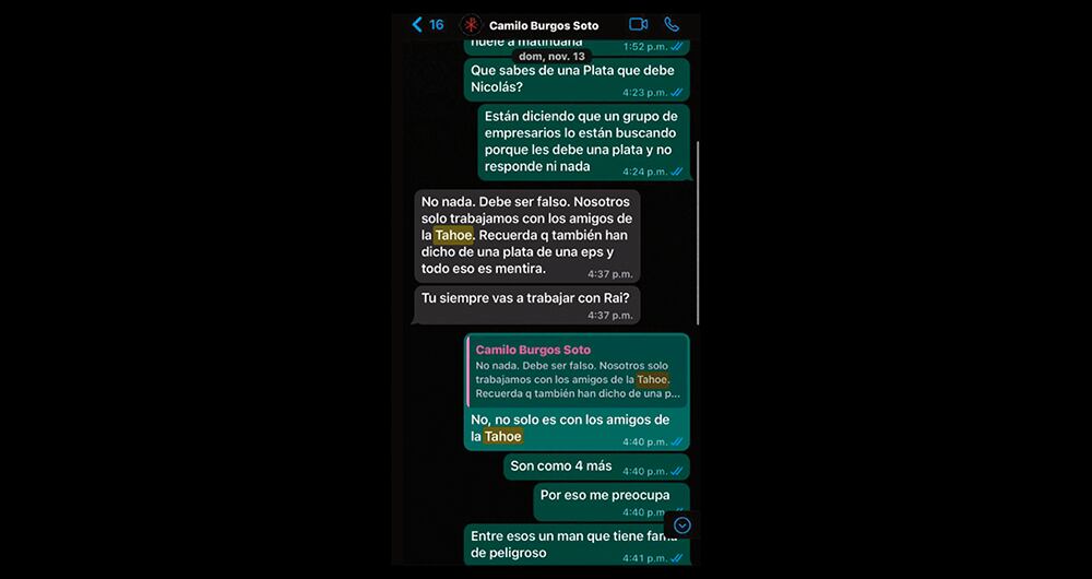  En este chat se refieren a la camioneta Tahoe. Day Vásquez manifiesta su preocupación por los dueños.