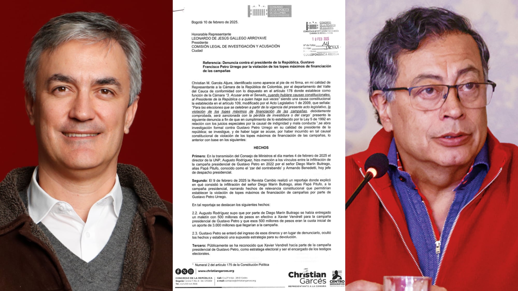 Christian Garcés radica una nueva denuncia contra Gustavo Petro en la Comisión de Acusaciones.