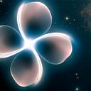 Ilustración creada con IA de una flor de cuatro pétalos en el espacio.