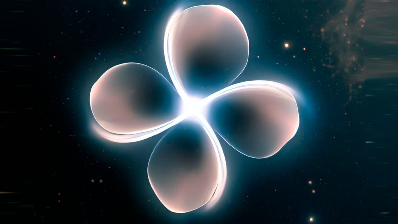 Ilustración creada con IA de una flor de cuatro pétalos en el espacio.