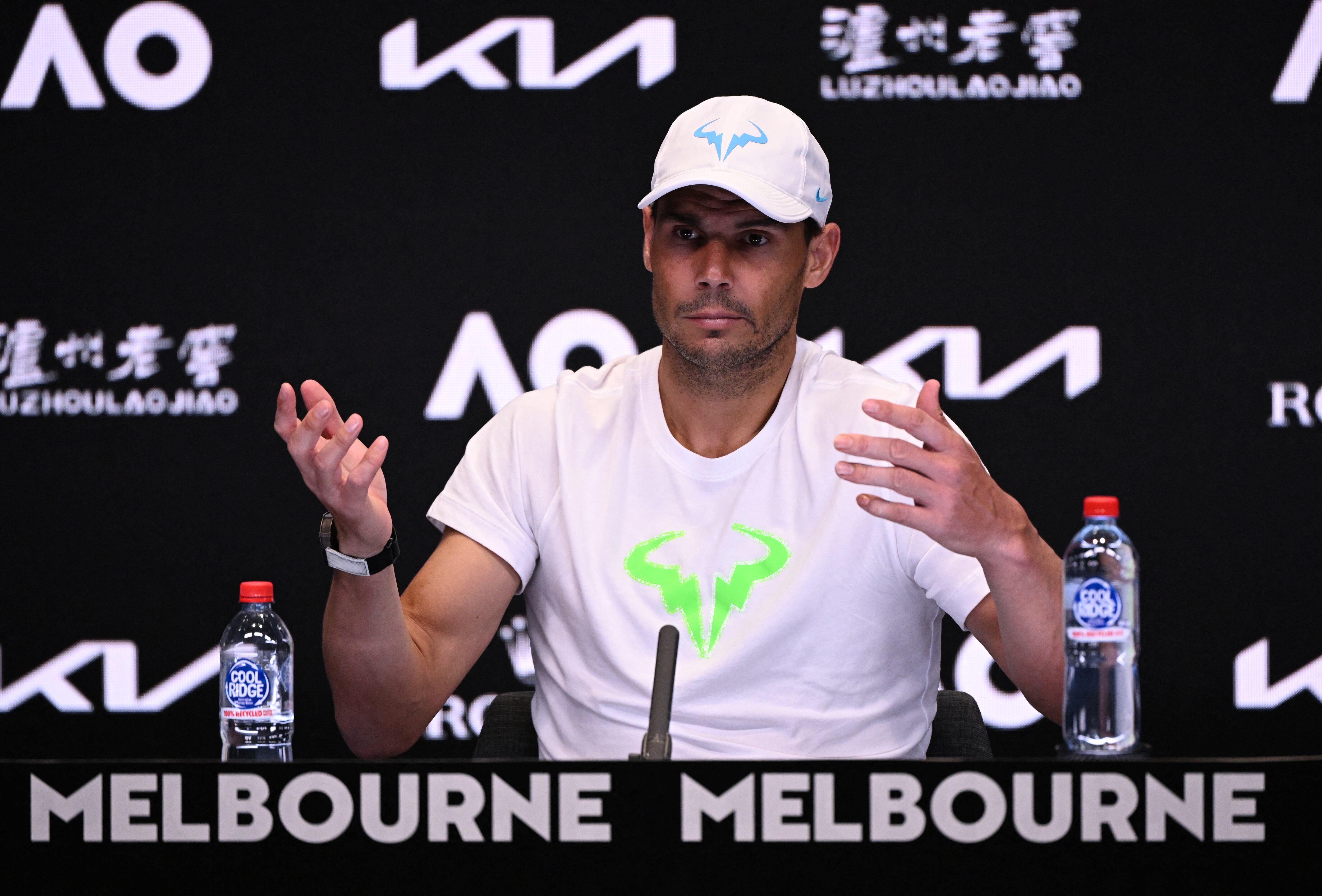 Spain's Rafael Nadal gives a press conference after his men's singles against Mackenzie McDonald of the US on day three of the Australian Open tennis tournament in Melbourne on January 18, 2023. - Defending champion and top seed Rafael Nadal crashed out of the Australian Open in round two to 65th-ranked American Mackenzie McDonald in a major upset Wednesday, his worst Grand Slam result in seven years. (Photo by WILLIAM WEST / AFP) / -- IMAGE RESTRICTED TO EDITORIAL USE - STRICTLY NO COMMERCIAL USE --