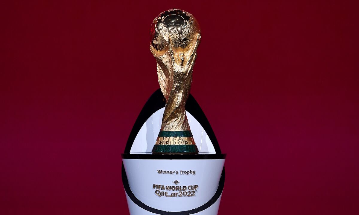 ZURICH, SWITZERLAND - DECEMBER 07: In this handout provided by FIFA The World Cup Trophy is seen prior to the Preliminary Draw of the 2022 Qatar FIFA World Cup on December 07, 2020 in Zurich, Switzerland. (Photo by FIFA/FIFA via Getty Images)