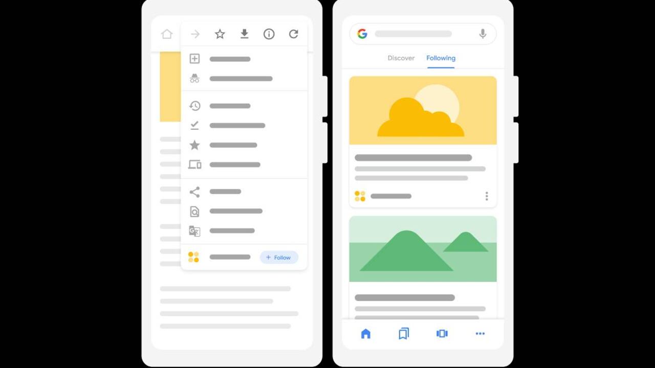 Diseño de Google discover, servicio que está disponible en smartphones y tablets.
