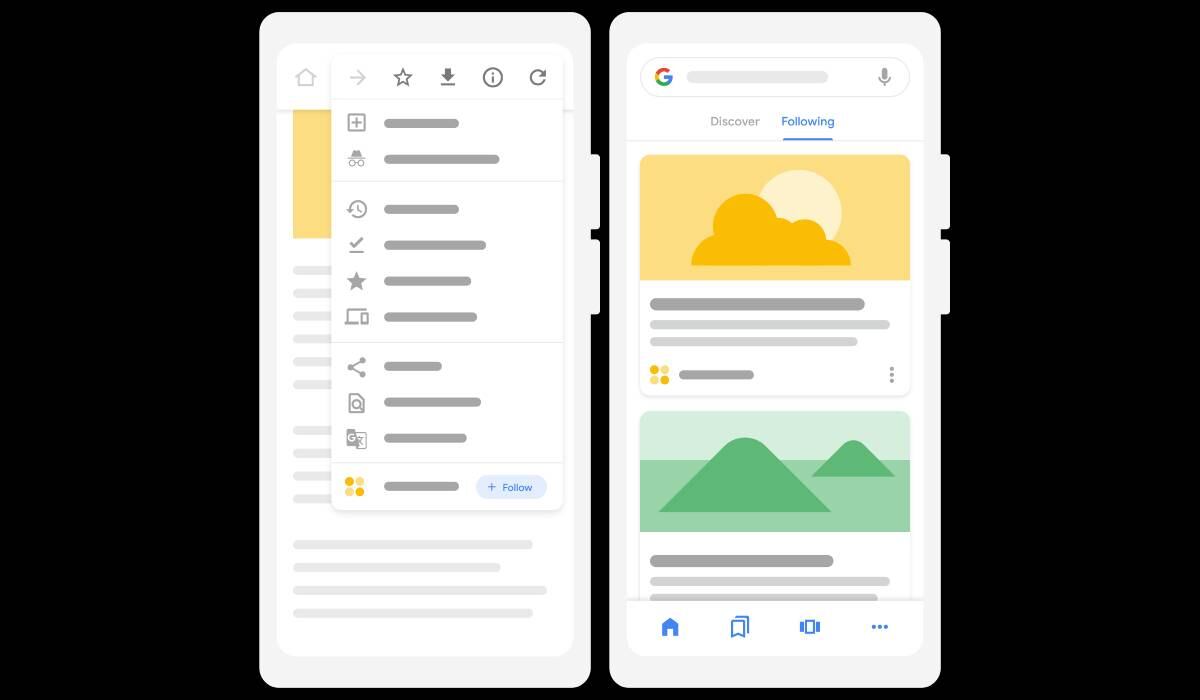 Diseño de Google discover, servicio que está disponible en smartphones y tablets.