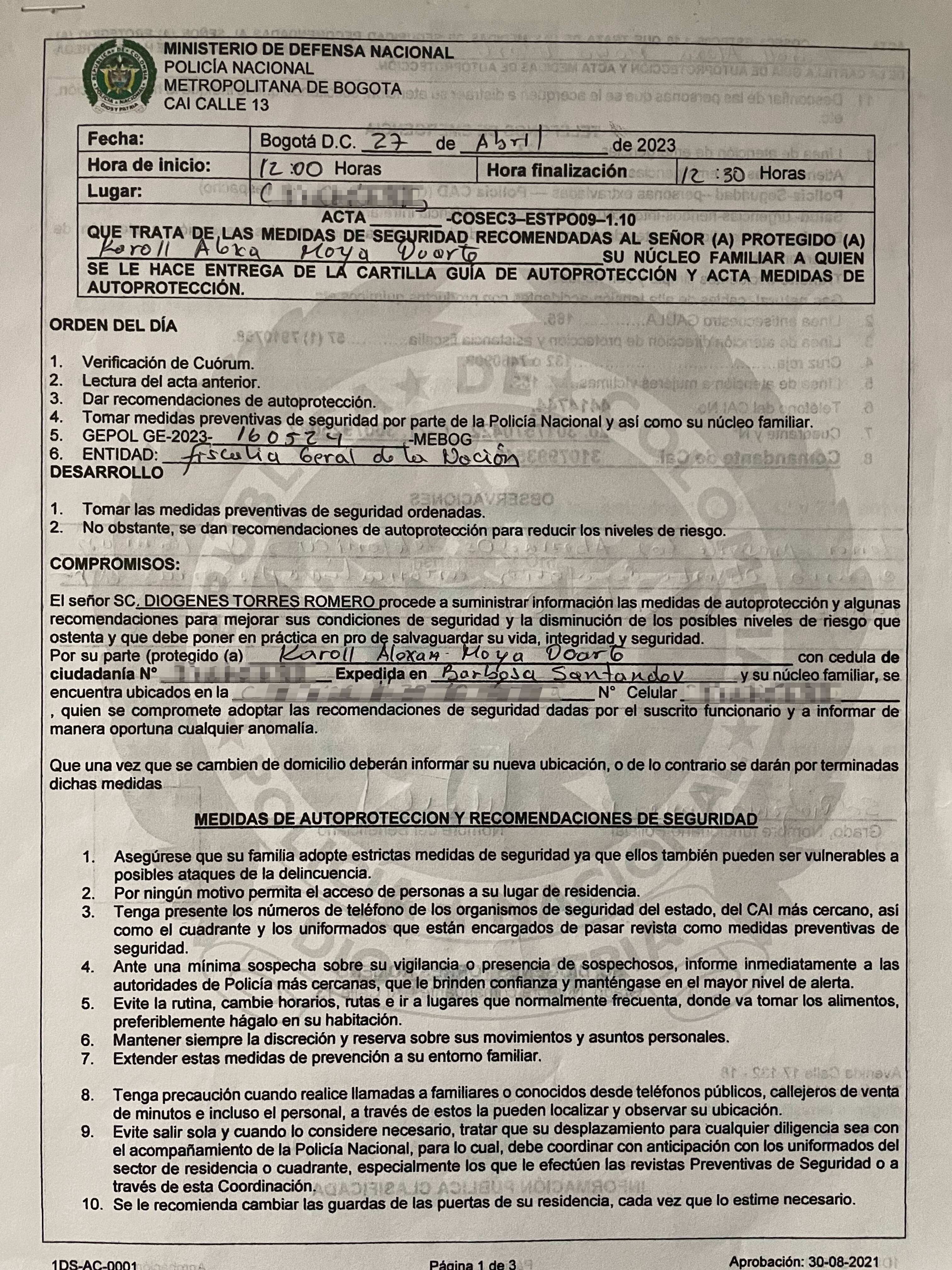 Recomendaciones de la Policía por las amenazas que ha sufrido Moya.
