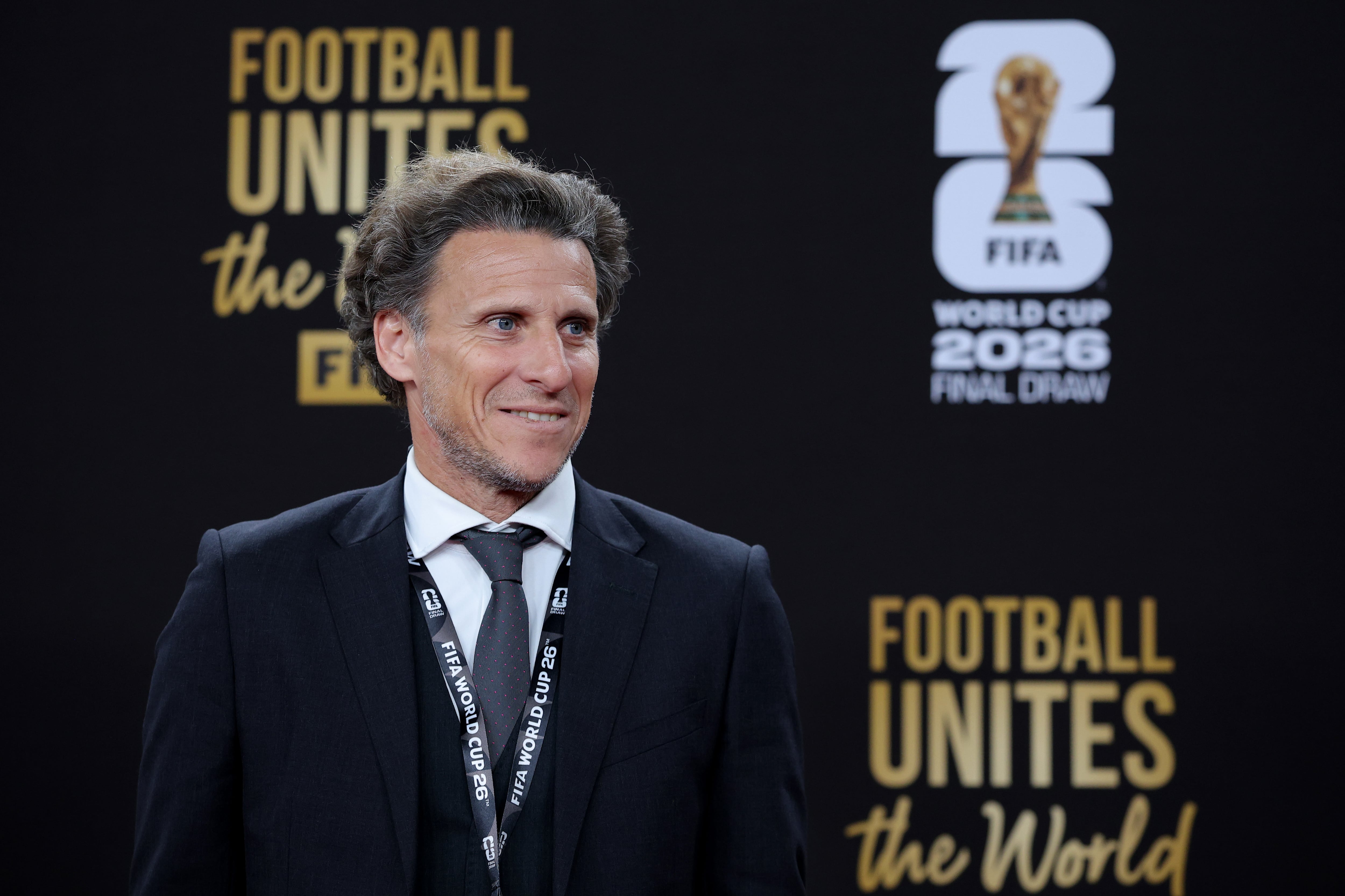 WASHINGTON, DC - DECEMBER 05: Diego Forlan, FIFA legend poses on the red carpet prior to the FIFA World Cup 2026 Official Draw at John F. Kennedy Center for the Performing Arts on December 05, 2025 in Washington, DC. (Photo by Kevin Dietsch/Getty Images)