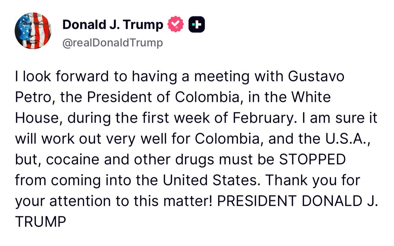 Anuncio de Donald Trump en Truth