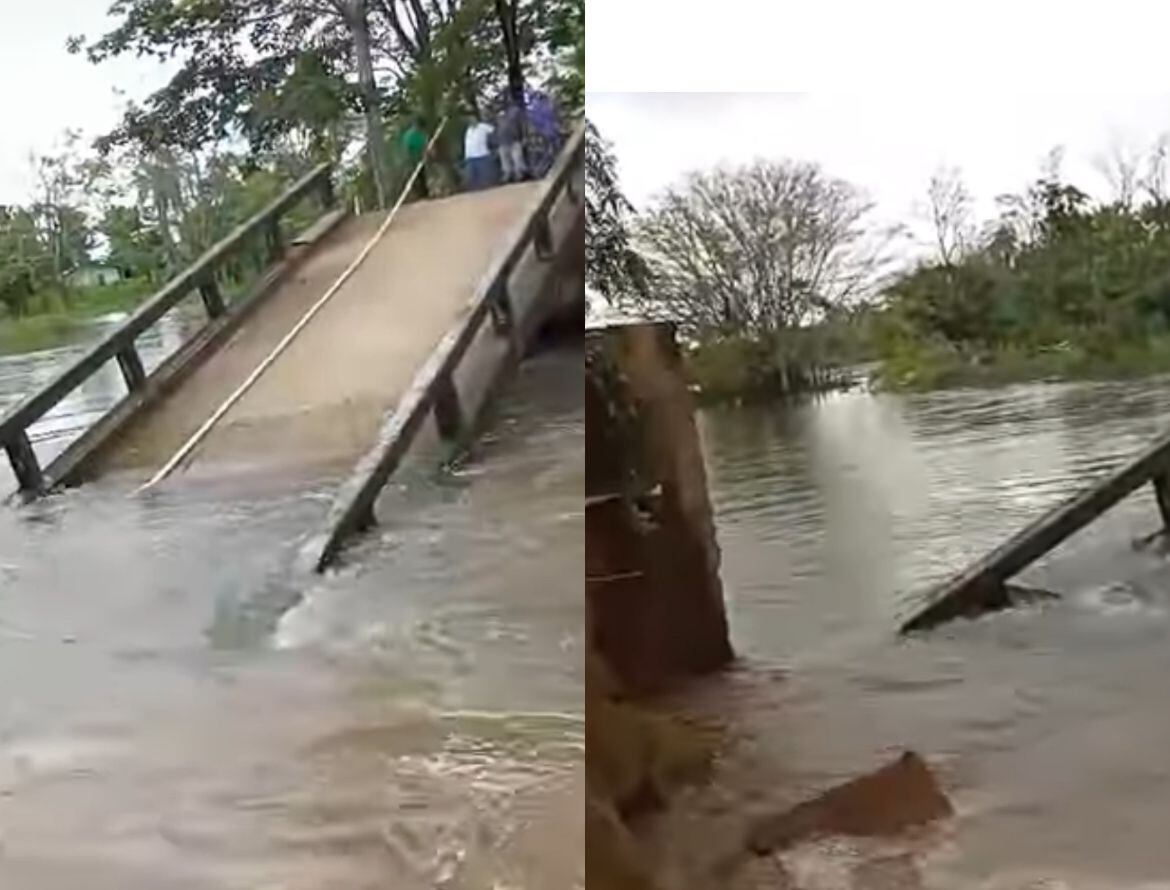 Puente Los Negritos que se cayó en Ayapel, Córdoba en La Mojana.