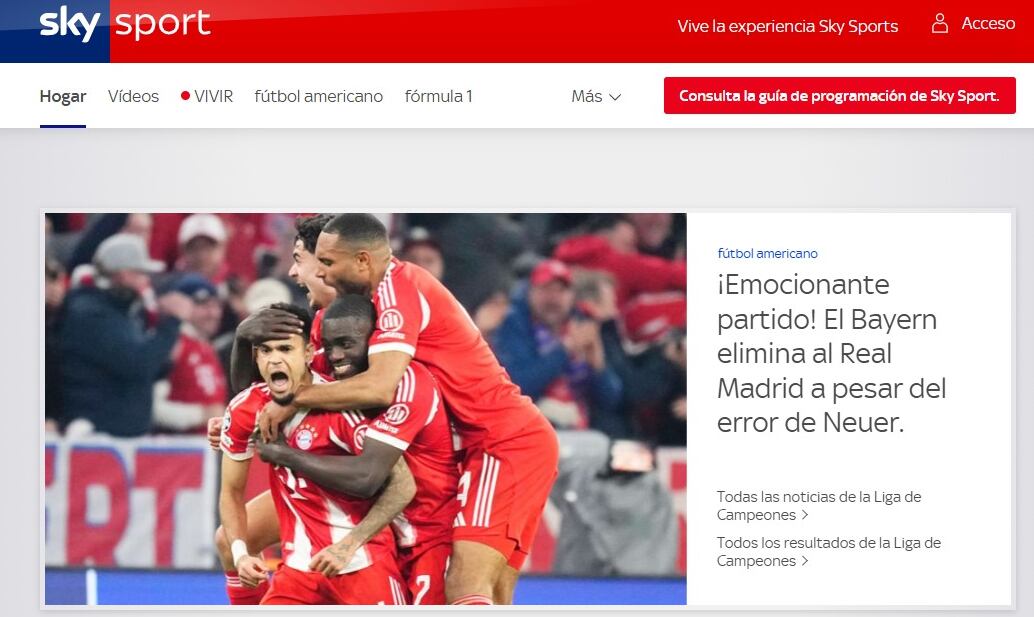Sky Sport Alemania también abre su edición web con el gol épico de Luis Díaz al Real Madrid.