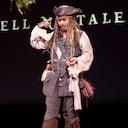 ANAHEIM, CA - AUGUST 15: Actor Johnny Depp, dressed as Captain Jack Sparrow, of PIRATES OF THE CARIBBEAN: DEAD MEN TELL NO TALES took part today in "Worlds, Galaxies, and Universes: Live Action at The Walt Disney Studios" presentation at Disney's D23 EXPO 2015 in Anaheim, Calif. (Photo by Jesse Grant/Getty Images for Disney)