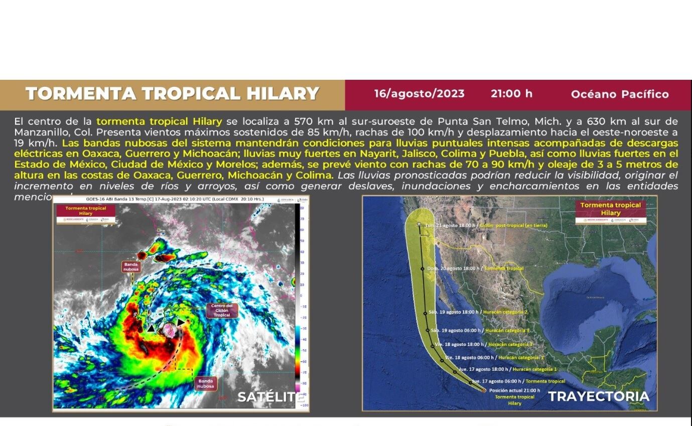 “Hilary tiene el potencial que causar afectaciones en la península de Baja California y partes del suroeste de Estados Unidos este fin de semana”, señaló el NHC.
