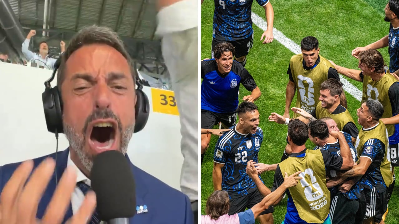 Los narradores argentinos, como Pablo Giralt (izq.), dejaron la garganta en el relato, tras el gol de Lautaro Martínez contra Inglaterra.
