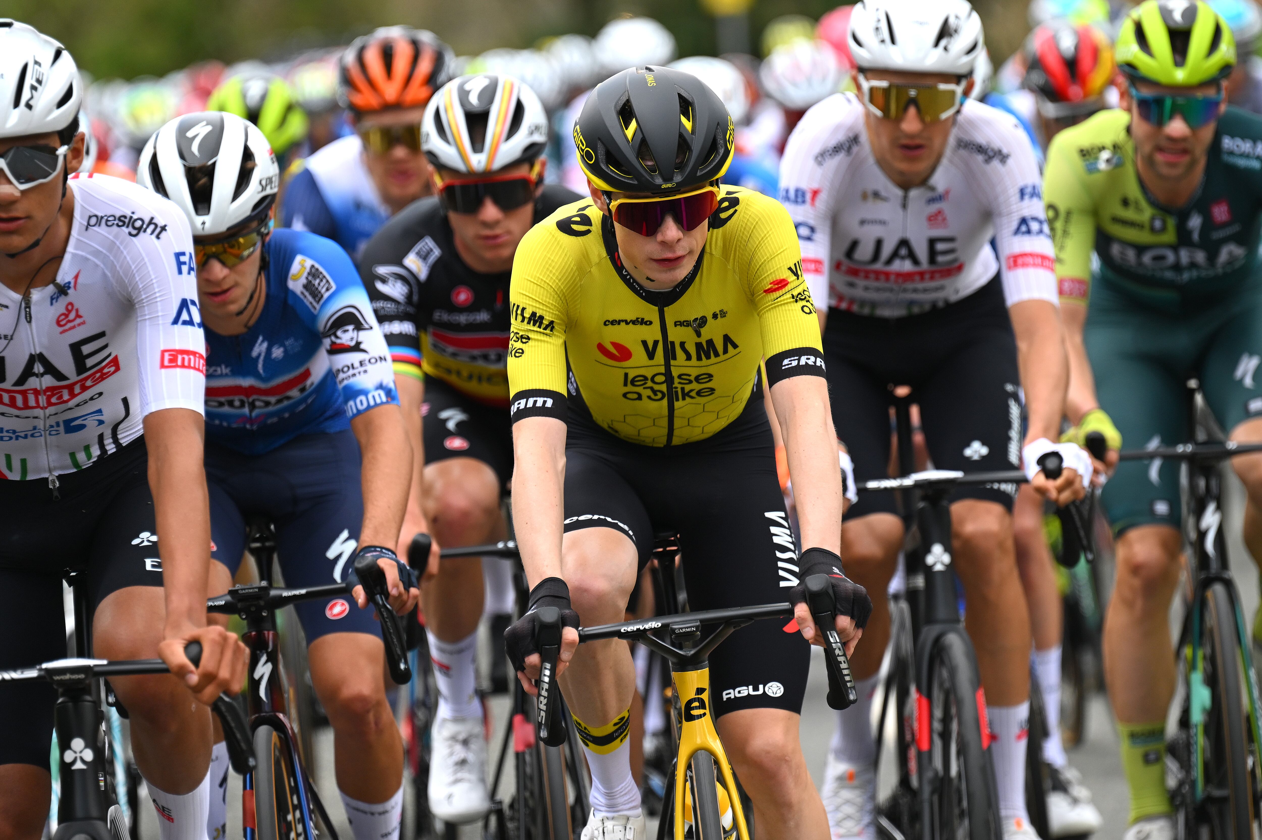 ALTSASU, SPAIN - APRIL 03: Jonas Vingegaard Hansen of Denmark and Team Visma | Lease a Bike competes during the 63rd Itzulia Basque Country 2024, Stage 3 a 190.9km stage from Ezpeleta to Altsasu 526m / #UCIWT / on April 03, 2024 in Altsasu, Spain. (Photo by Tim de Waele/Getty Images)