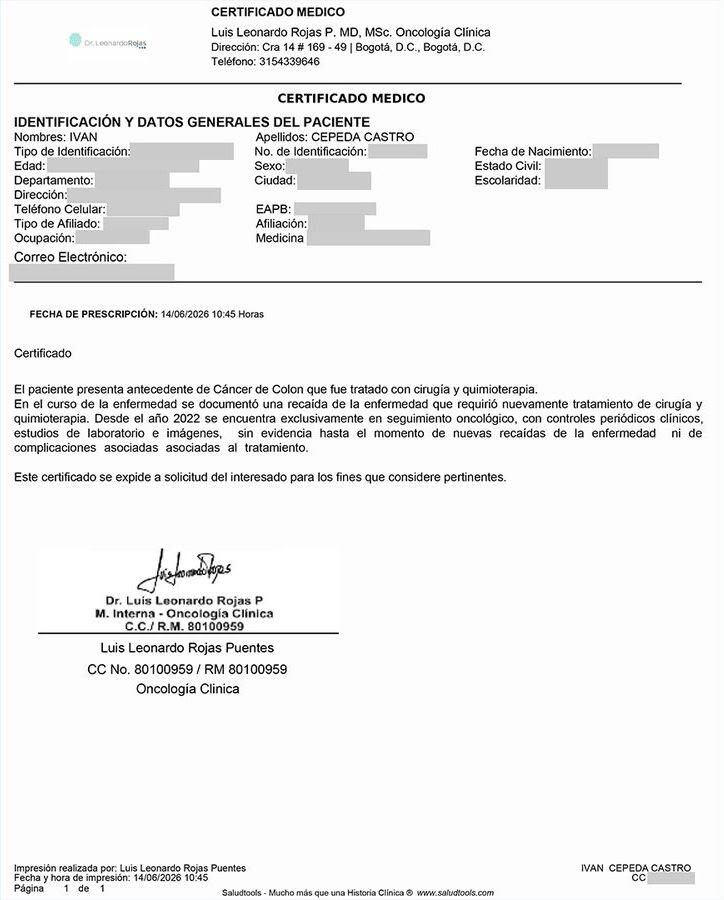 El candidato presidencial compartió documento que corrobora su estado de salud.