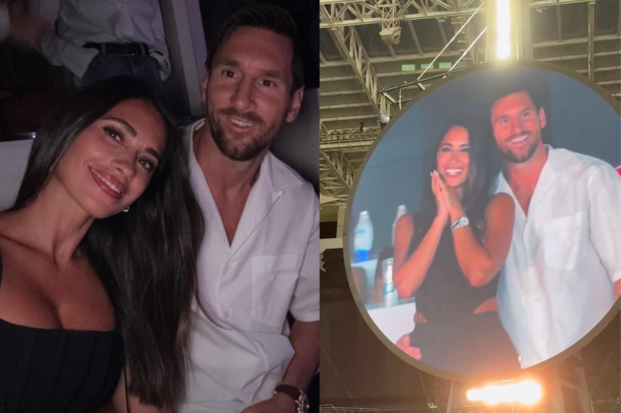 Lionel Messi y Antonela Roccuzzo, captados con la 'KissCam' en el concierto de Coldplay.