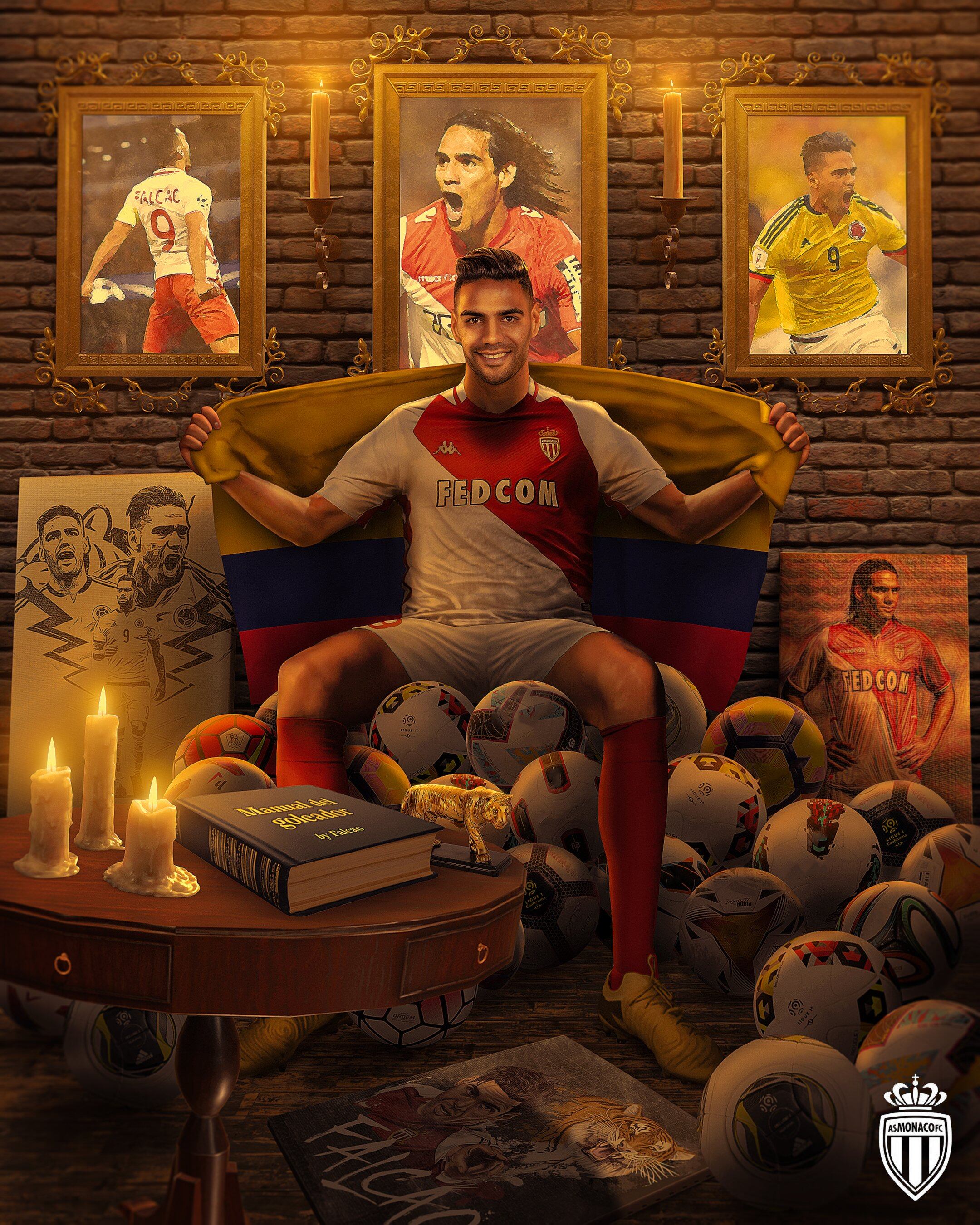 Montaje del Mónaco felicitando a Falcao por su cumpleaños 39.