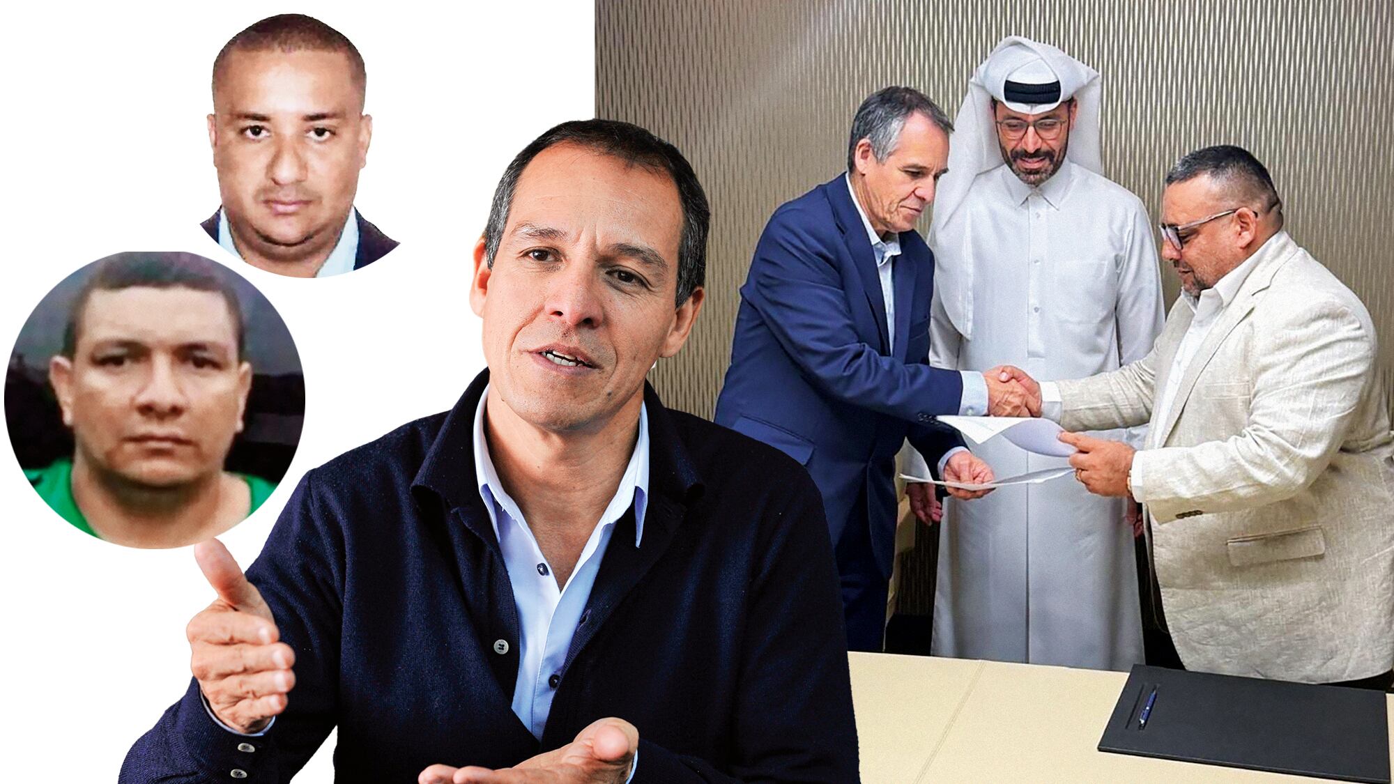 Álvaro Jiménez Millán, coordinador de la delegación del Gobierno en diálogos con el Clan del Golfo (Centro), acompañado de José Miguel Demoya, Chiquito Malo y Armando Pérez.