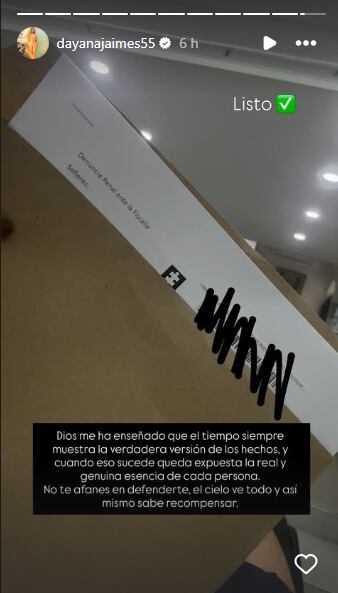 Dayana Jaimes publicó la fotografía en la que muestra la realización de la denuncia.