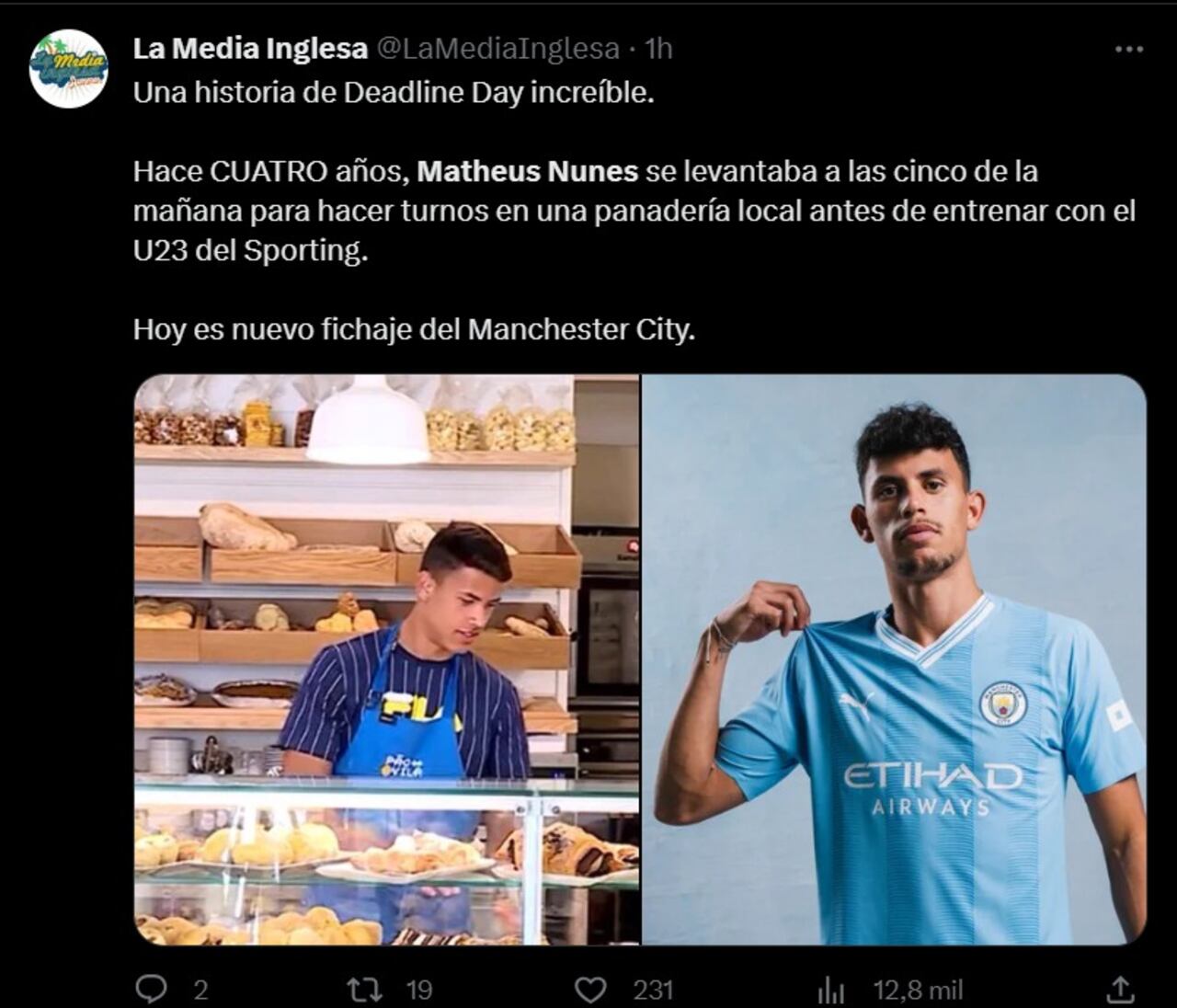 Matheus Nunes fue panadero cuando estaba en la Sub-23 del Sporting CP.