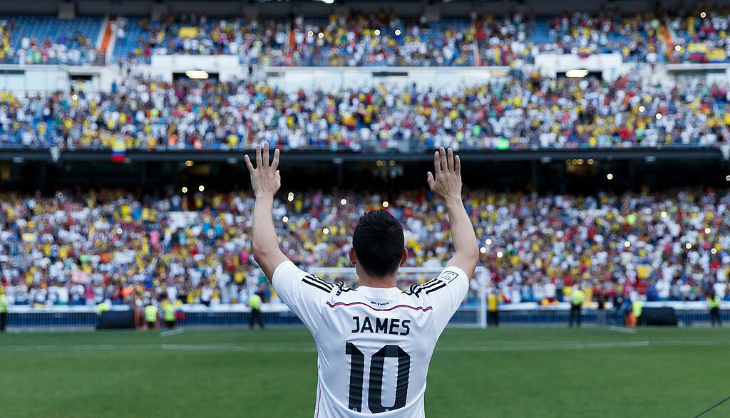 James en su presentación con el Real Madrid.
