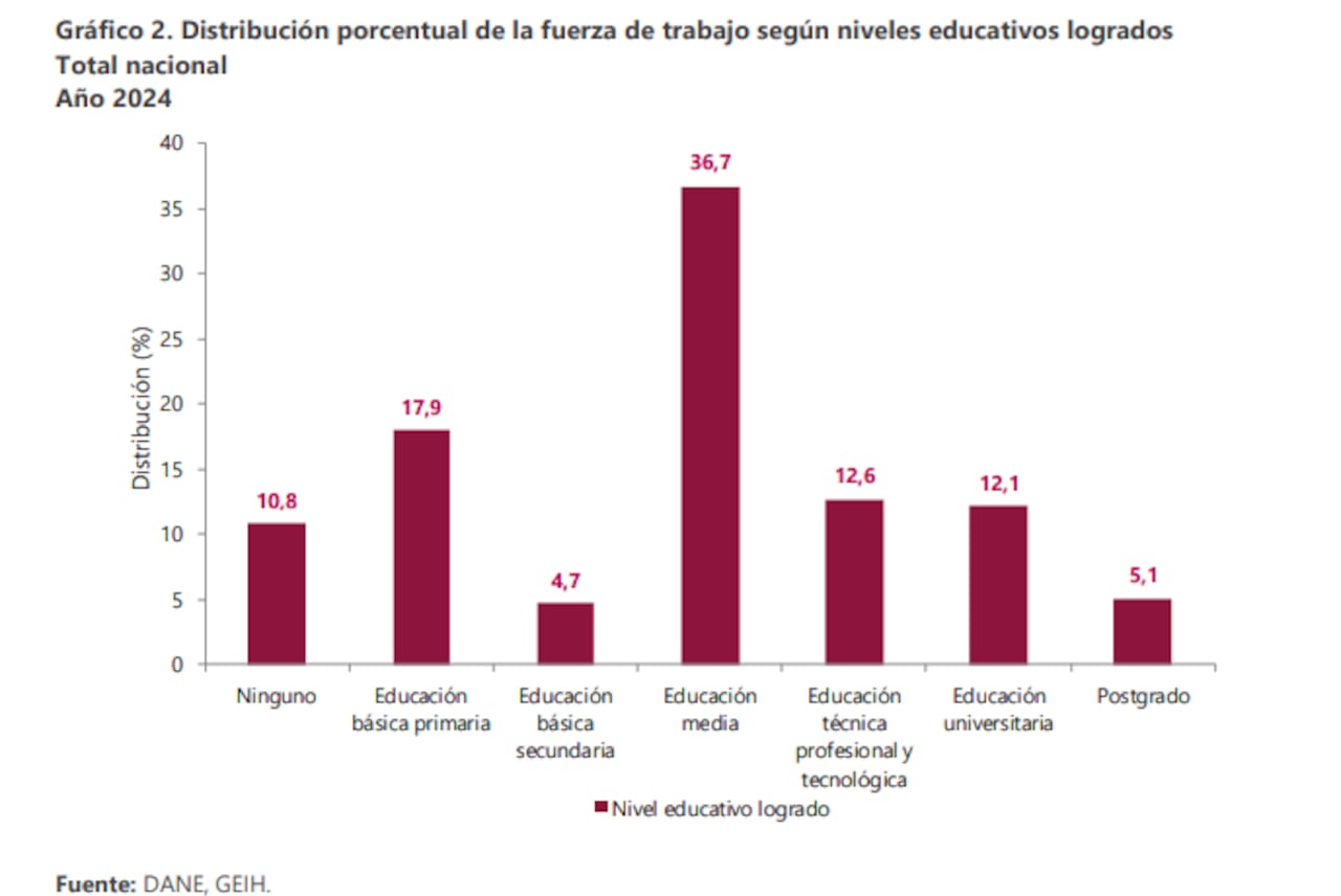 Fuerza de trabajo según niveles educativos.