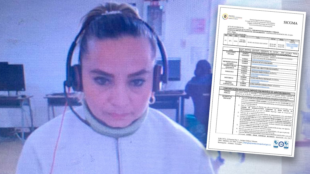 Catalina Uribe, denunciada por estafa, en una de las audiencias de acusación. Este es el documento de la medida de aseguramiento.