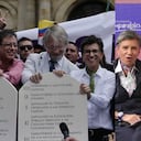 Claudia López junto a Gustavo Petro y Antanas Mockus, en junio de 2018; Claudia López e Iván Cepeda, en junio de 2026.