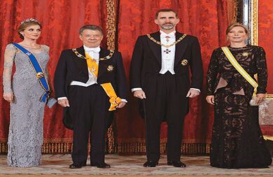 Letizia Ortiz, Juan Manuel Santos Calderón, Felipe VI de España y María Clemencia Rodríguez.
