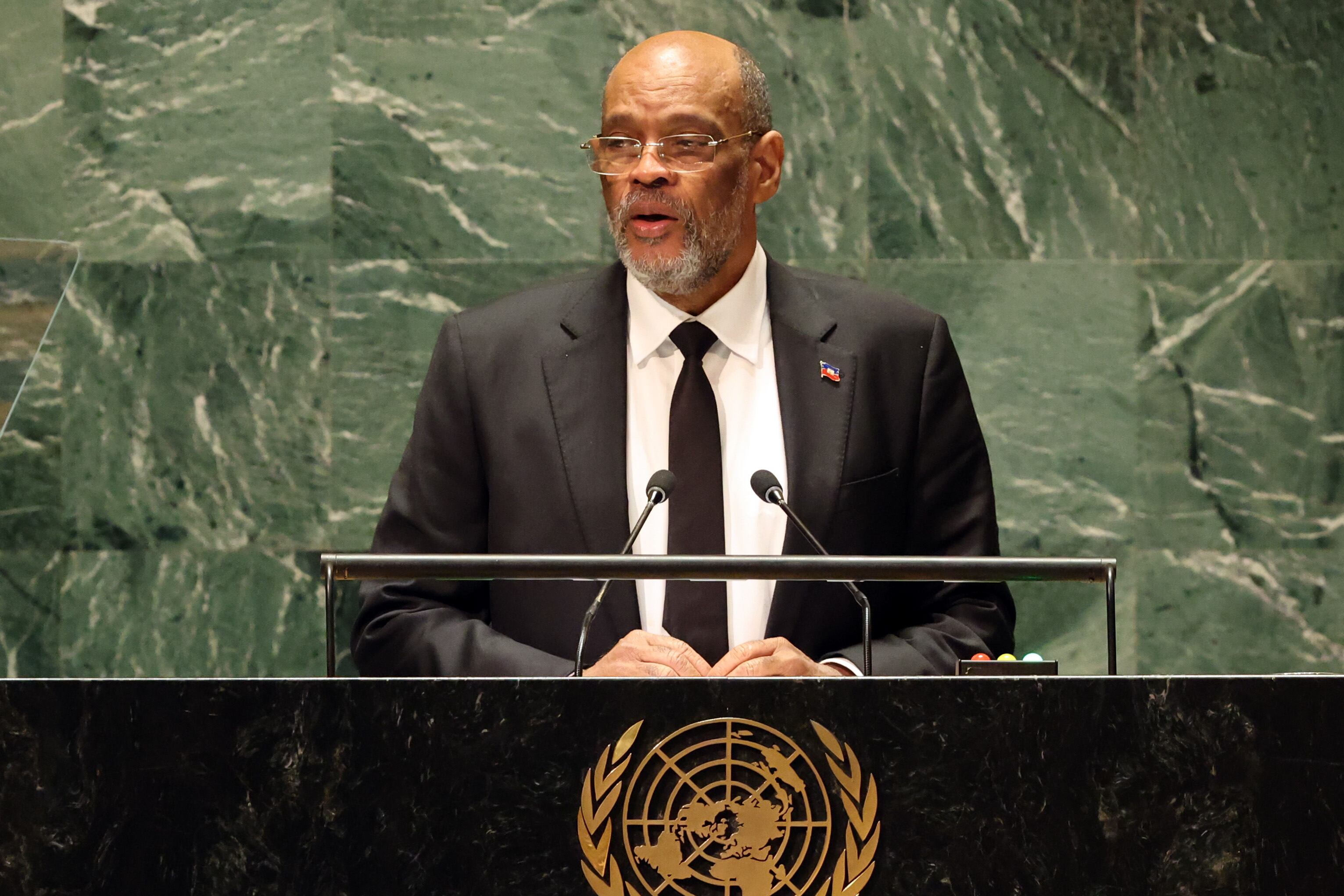El primer ministro haitiano, Ariel Henry, se dirige a los líderes mundiales durante la Asamblea General de las Naciones Unidas (ONU) el 22 de septiembre de 2023 en la ciudad de Nueva York.