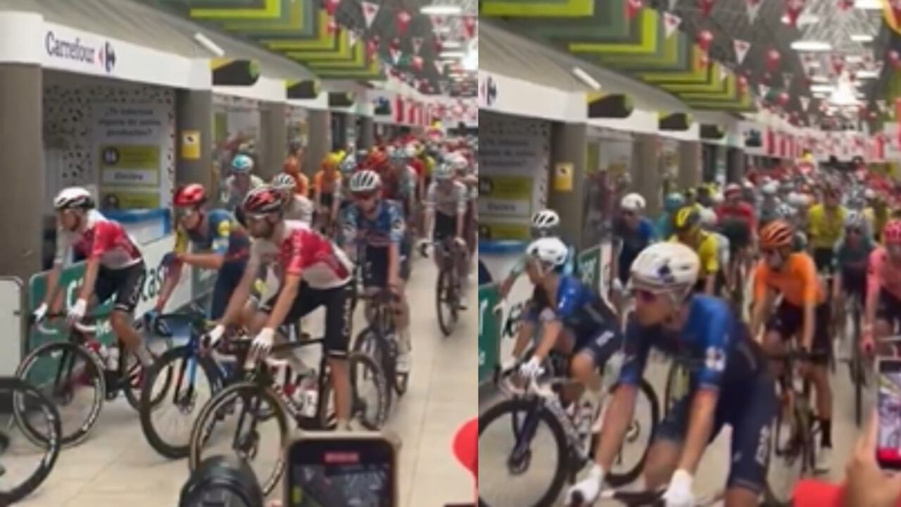 Partida de la Vuelta a España desde un supermercado.