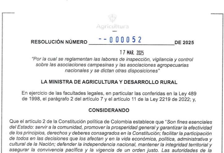 Resolución de MinAgricultura