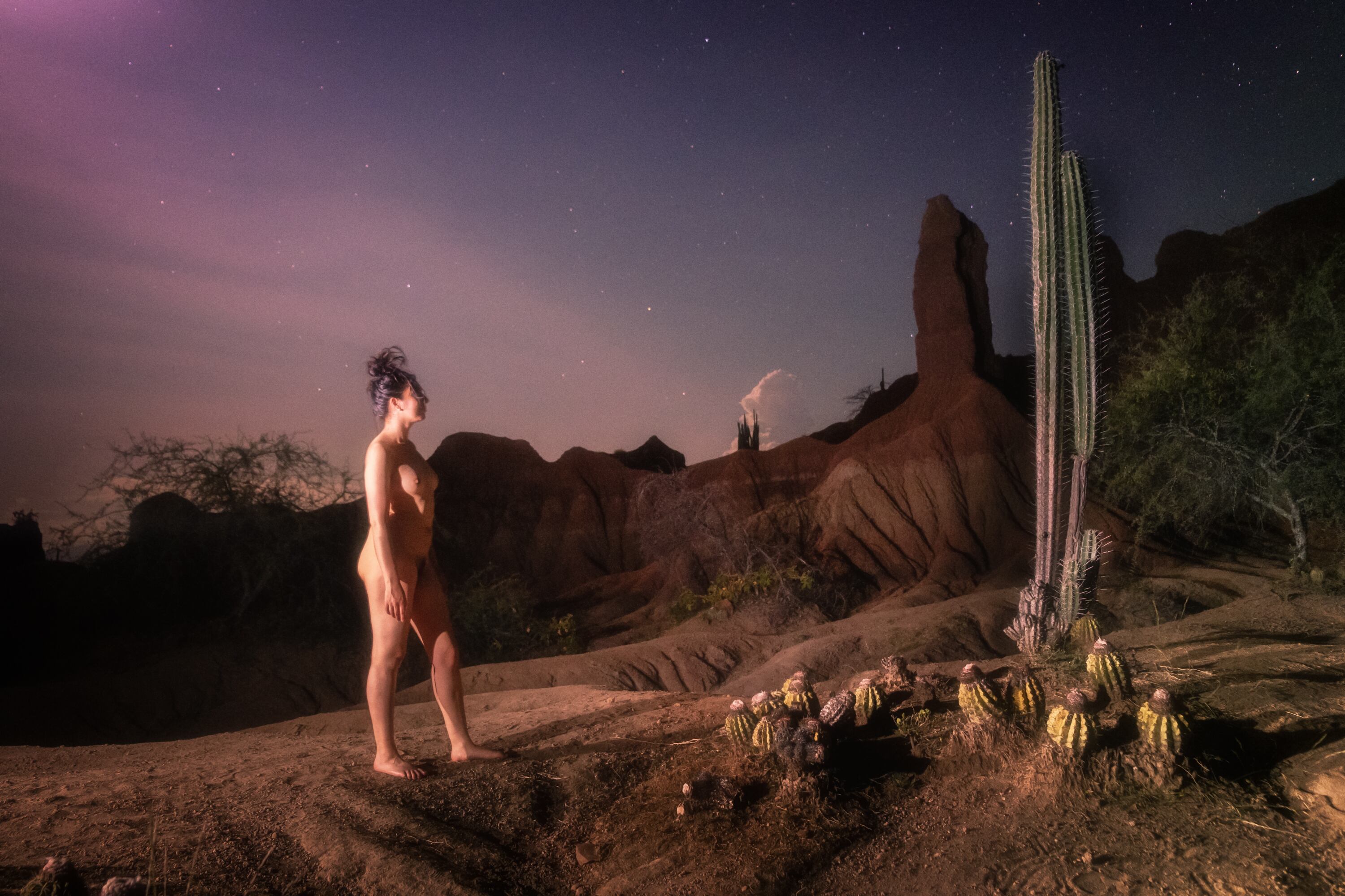 El compendio de imágenes pretende hacer referencia a cómo el paisaje se relaciona con el cuerpo, por eso Andrea decidió autorretratarse en compañía de otro modelo.