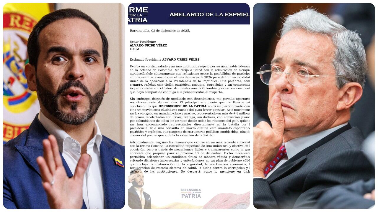 Abelardo de la Espriella revela la carta que le envió a Álvaro Uribe Vélez.