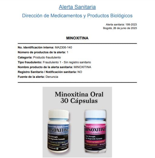 La minoxitina no tiene registro sanitario en Colombia