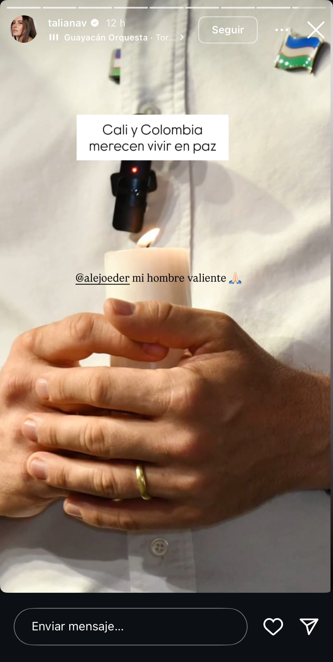 Taliana Vargas reconoció la valentía de su esposo por llevar lo sucedido en Cali.