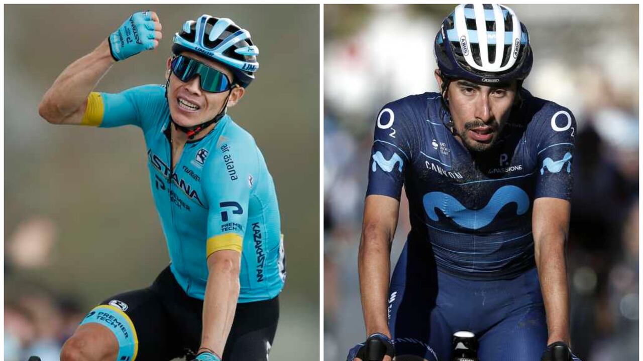 Miguel Ángel 'Superman' López (Astana) e Ivan Ramiro Sosa (Movistar) Fotos: AFP/ Benoit Tessier/AFP y Getty Images/Bas Czerwinski