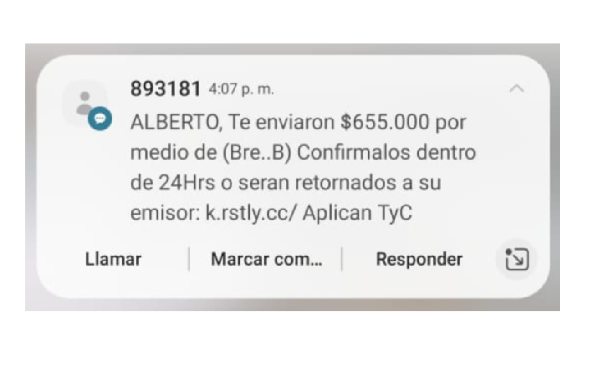 Uno de los mensajes con los que buscan estafar a las personas.