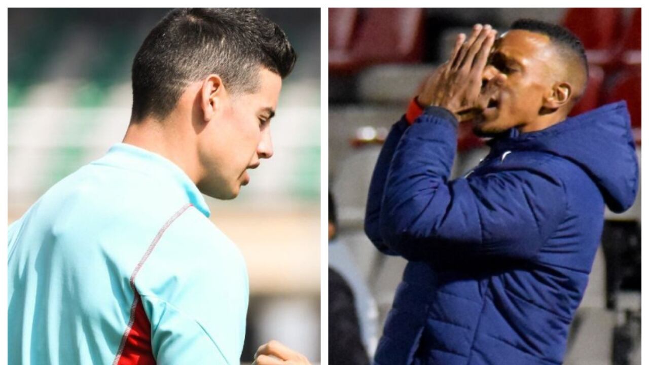 James Rodríguez y Luis Amaranto Perea, asistente técnico de la Selección Colombia.