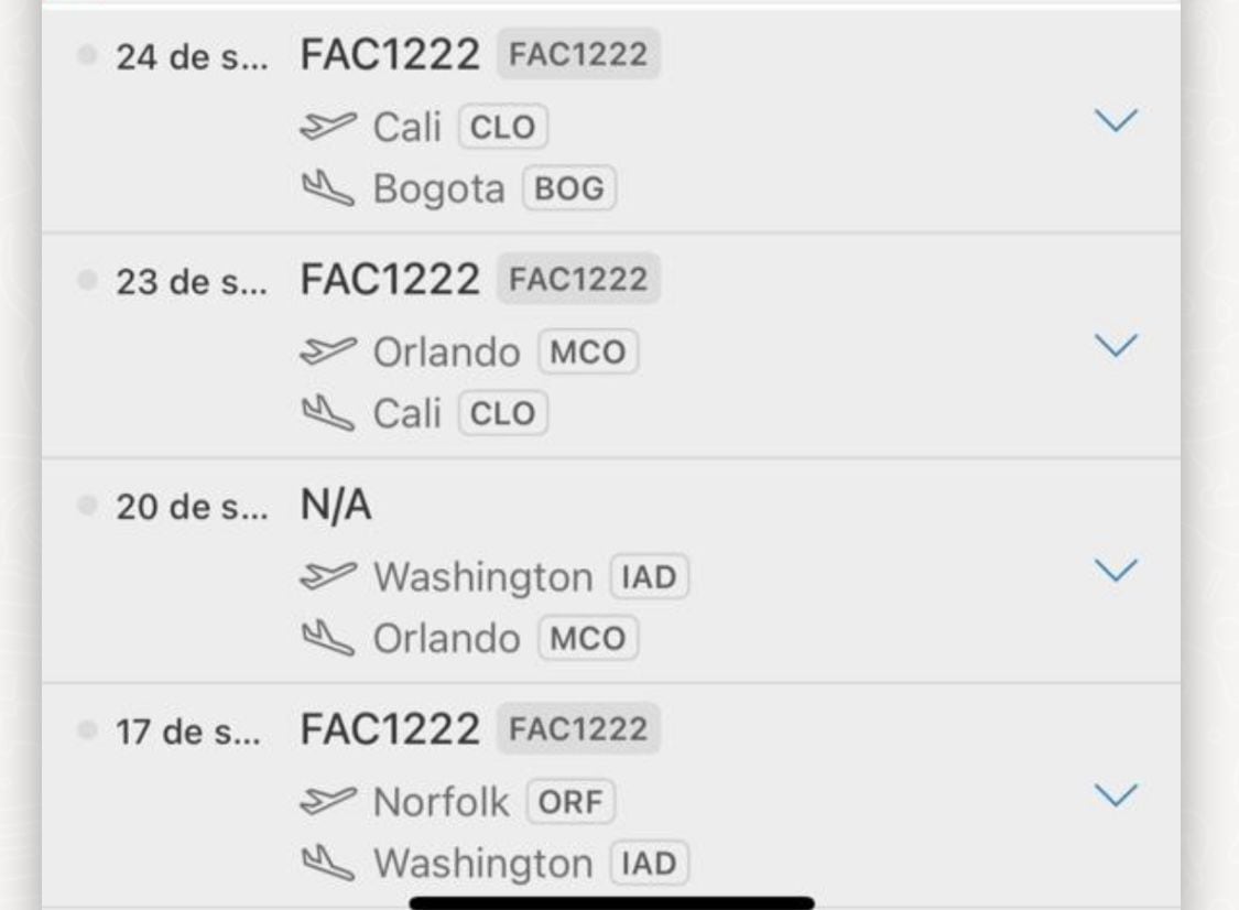 Itinerario avión FAC 1222 de la Fuerza Aérea Colombiana.