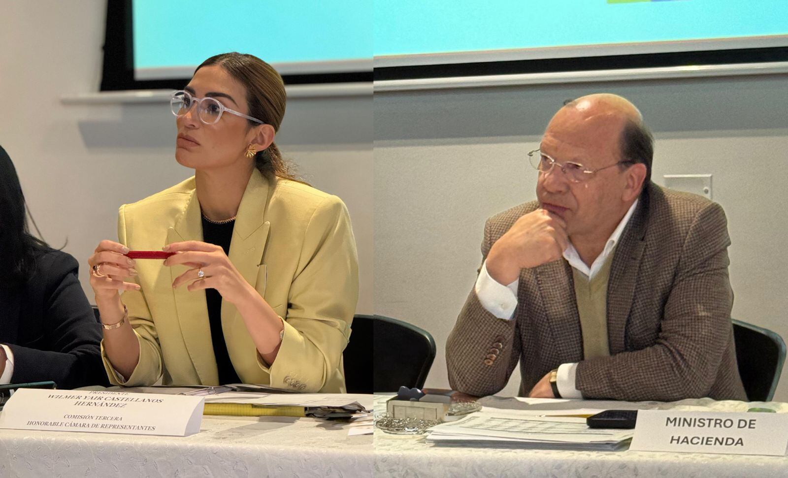 Saray Robayo, representante a la Cámara por el partido de la U y el ministro de Hacienda, Germán Ávila Plazas.