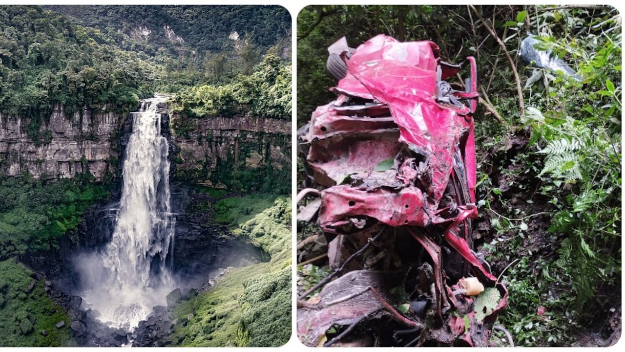 Un vehículo se fue al vacío en el Salto del Tequendama con dos ocupantes a bordo. Los organismos de socorro siguen sin encontrar los cuerpos.