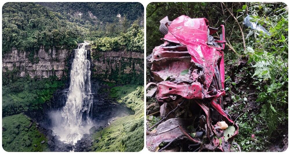 Un vehículo se fue al vacío en el Salto del Tequendama con dos ocupantes a bordo. Los organismos de socorro siguen sin encontrar los cuerpos.