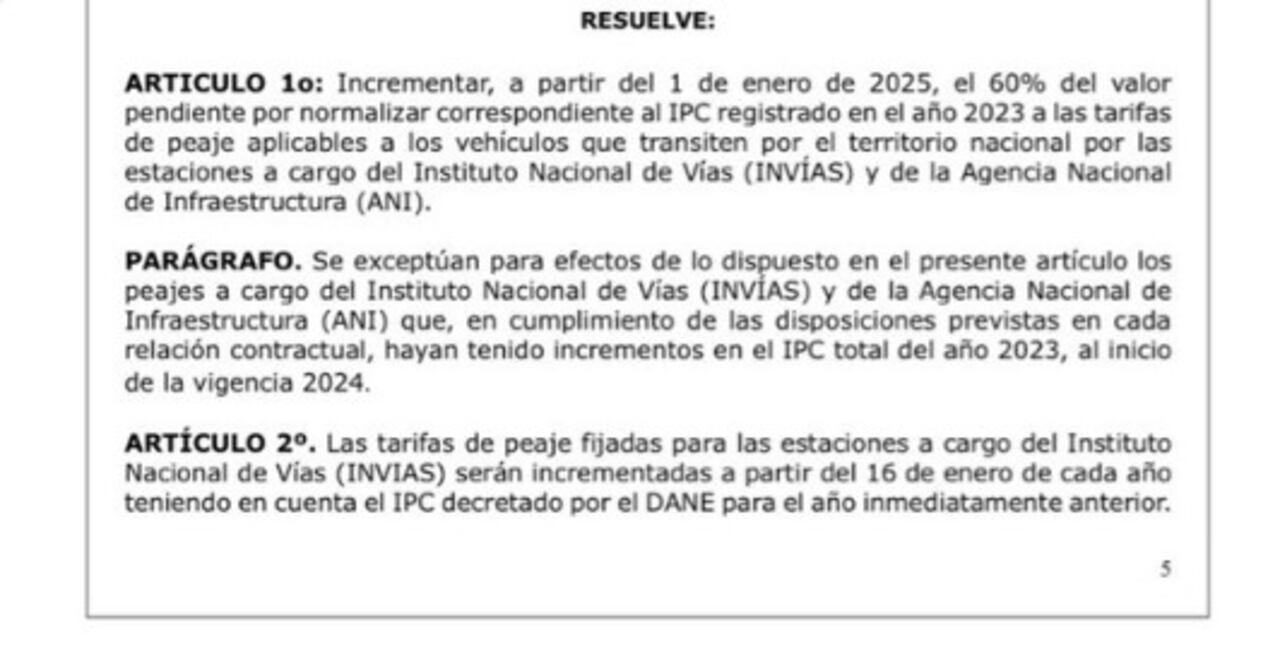 Peajes subirán 2,7 % en enero y tendrán tres aumentos durante 2025