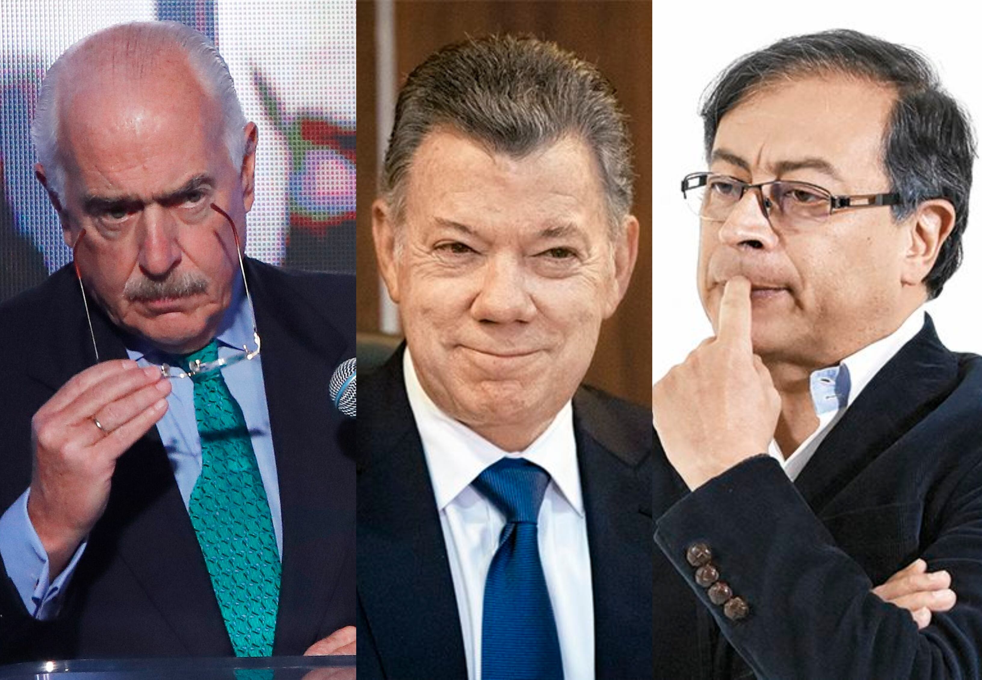 De izquierda a derecha: los expresidentes Andrés Pastrana y Juan Manuel Santos, y el presidente Gustavo Petro.