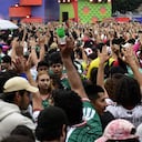 Hinchas en la Fan Zone del Zócalo, en Ciudad de México.