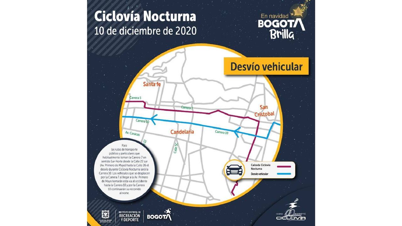 Desvíos vehiculares por la Ciclovía Nocturna el 10 de diciembre