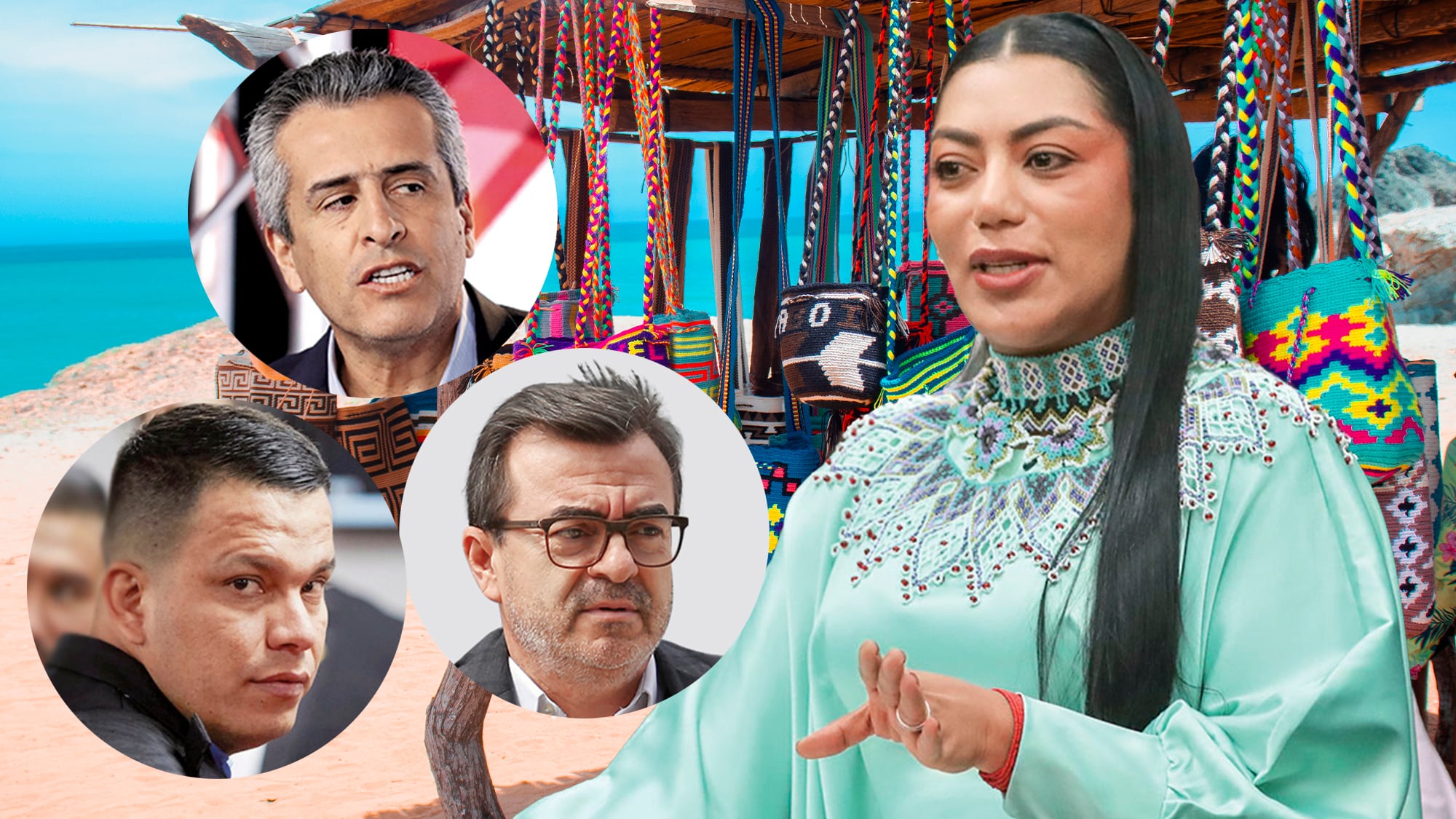 Martha Peralta grande y tres caritas: olmedo López, Sneyder Pinilla y Luis Fernando Velasco