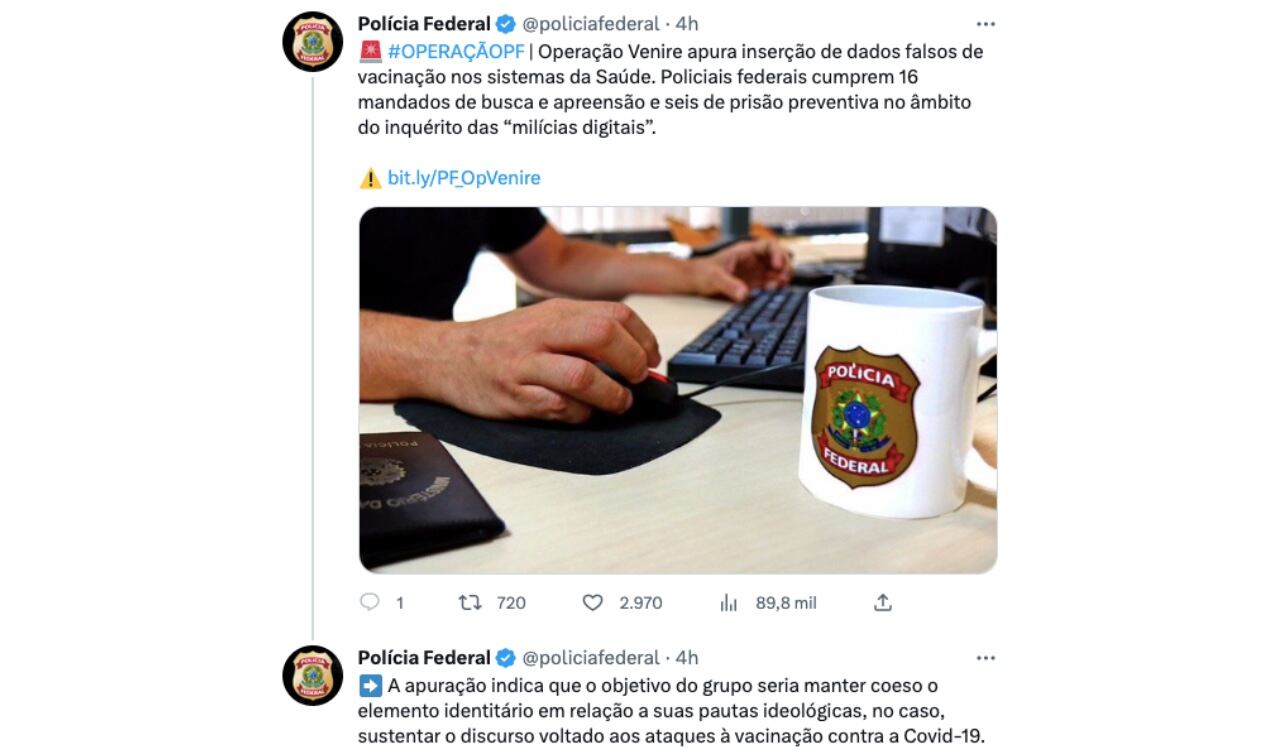 La misma policía federal de Brasil dio el anuncio sobre los allanamientos realizados